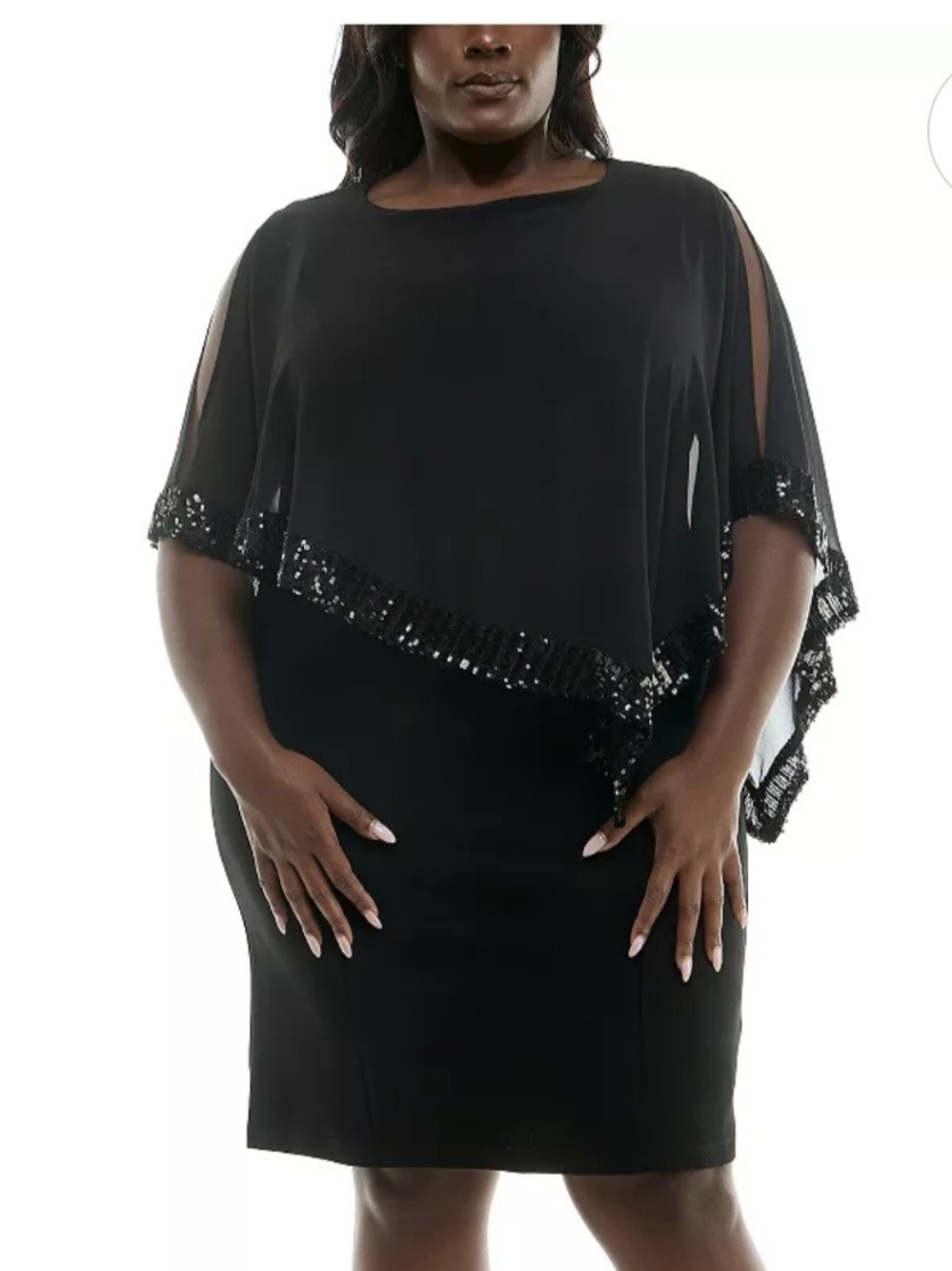 Nina Leonard Black Capelet Sequin Sheath Dress